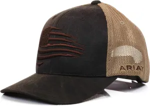 ARIAT Men's Embroidered Flag Snapback Cap, Brown