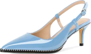 AUMOTED Women Low Heel Pumps Slingback Heels Pointed Toe Beaded Heels 2.5" Elegant Dressy Pumps