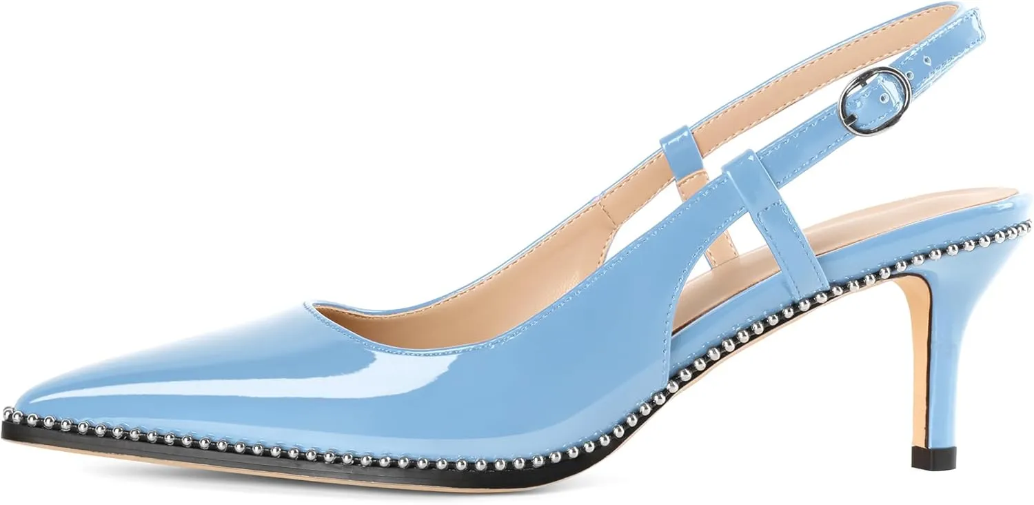 AUMOTED Women Low Heel Pumps Slingback Heels Pointed Toe Beaded Heels 2.5" Elegant Dressy Pumps