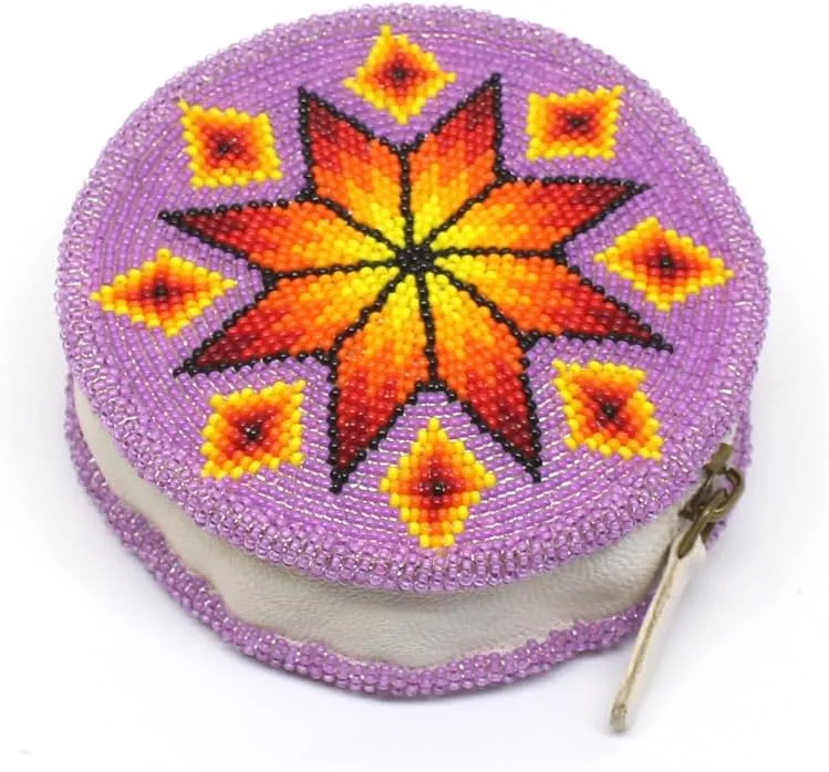 Beaded Coin Purse for Women, Seed Beads Change Pouch, Native American Style Coin Wallet, Handmade Beaded Coin Purse. (Purple)