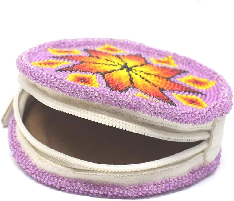 Beaded Coin Purse for Women, Seed Beads Change Pouch, Native American Style Coin Wallet, Handmade Beaded Coin Purse. (Purple)