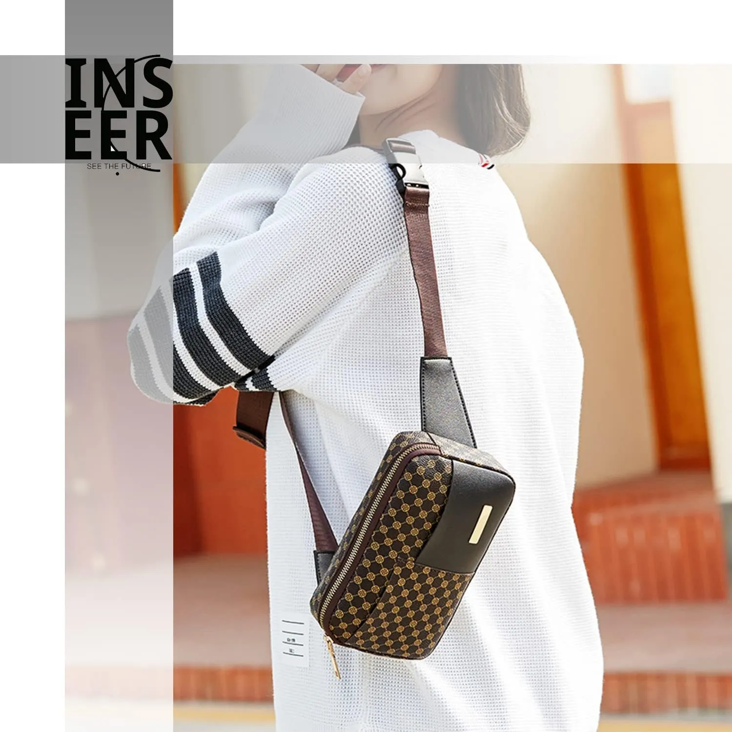 Belt Bag Crossbody Fanny Pack for Women Men - PU Leather Fashionable Waist Pouch for Travel Bum Purse with Extender Strap Medium Plus Size Trendy Waterproof | Workout/Traveling/Running (Figure Brown)