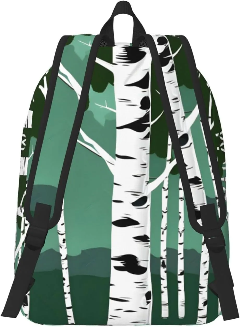 Birch Trees Print Laptop Backpack For Women Travel Canvas Bookbag For Men Outdoor Fashion Casual Daypack, Medium, SB-122