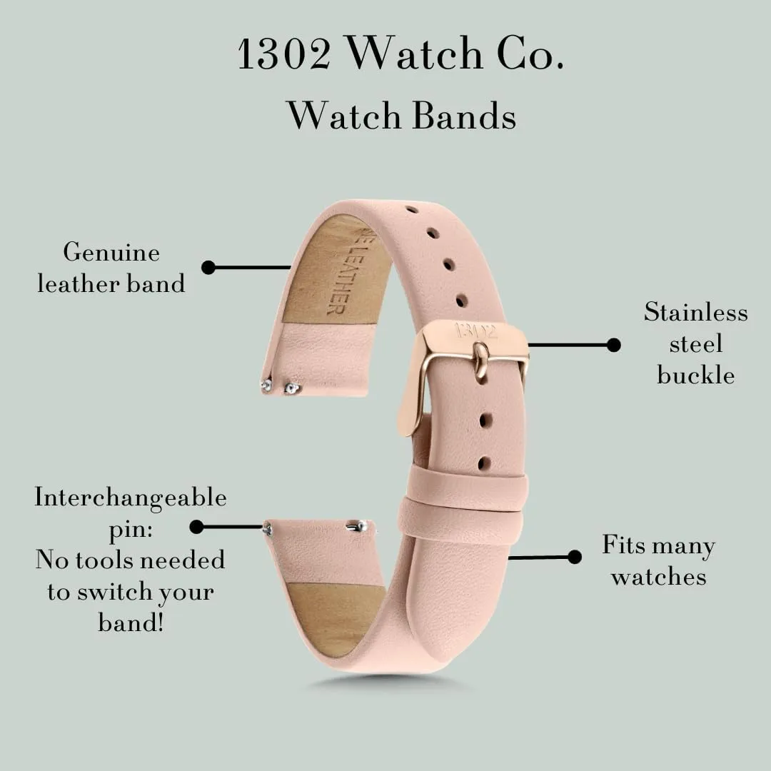 Black Leather Watch Band - Quick Release 18mm, 20mm, 22mm Easy Interchangeable Strap