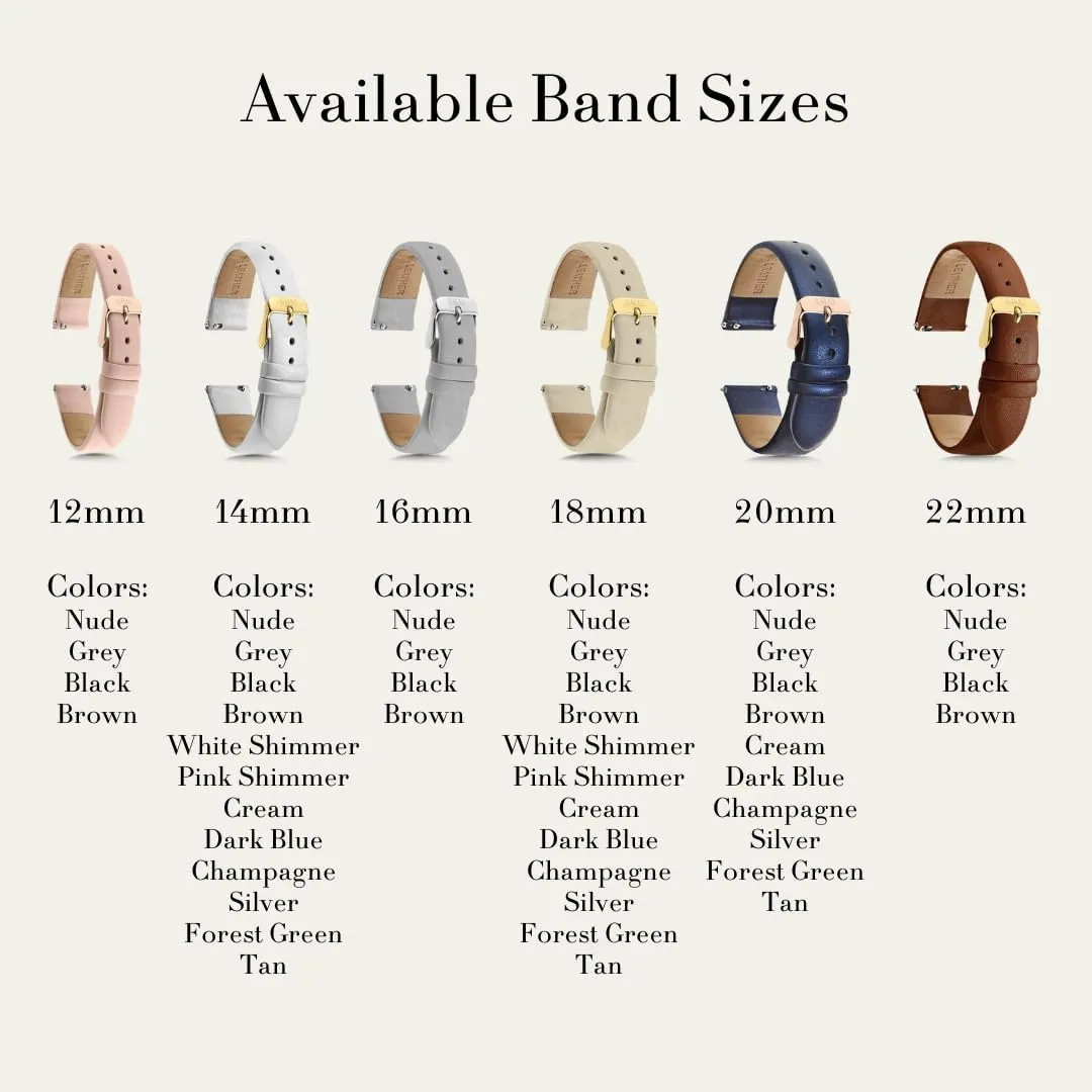 Black Leather Watch Band - Quick Release 18mm, 20mm, 22mm Easy Interchangeable Strap