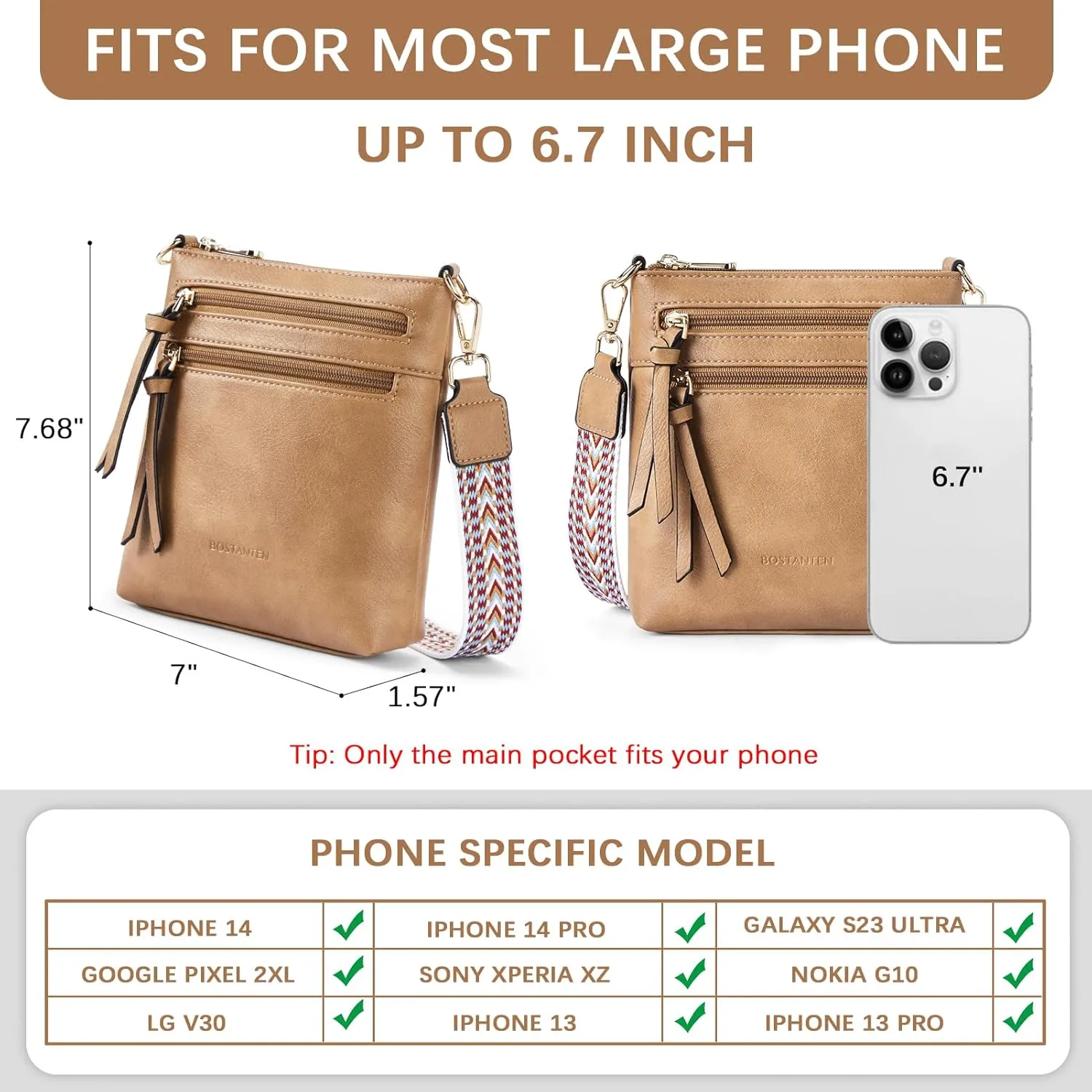 BOSTANTEN Crossbody Bags for Women Trendy Vegan Leather Purse Designer Shoulder Handbags with Adjustable Strap Zipper Pocket