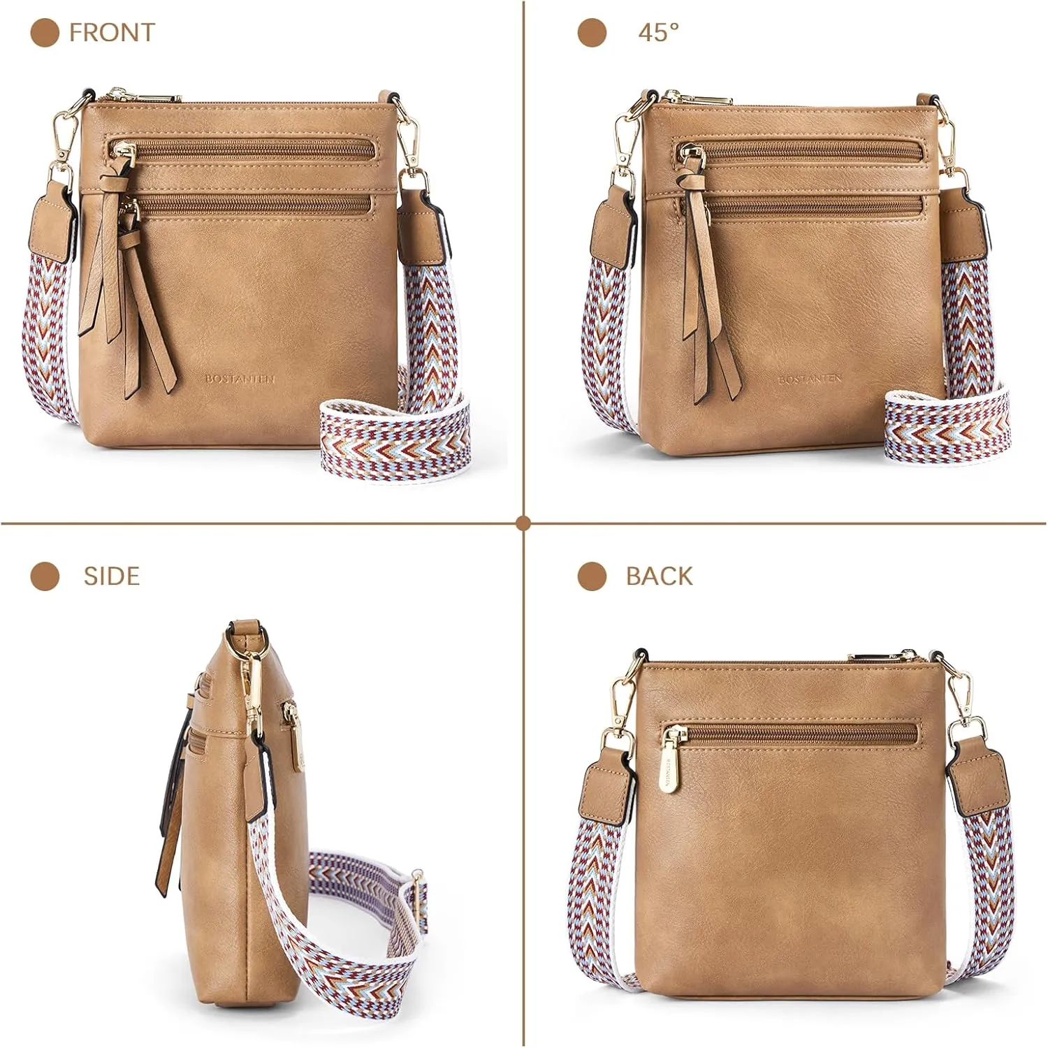 BOSTANTEN Crossbody Bags for Women Trendy Vegan Leather Purse Designer Shoulder Handbags with Adjustable Strap Zipper Pocket