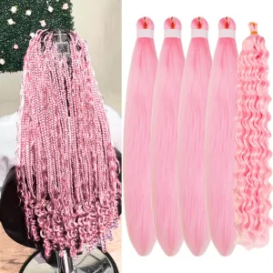 Braiding Hair Pre stretched Pink Curly Deep Wave Crochet Braids Boho Prestretched Hypoallergenic Braiding Hair Ez Braid Micro Knotless Itch Free