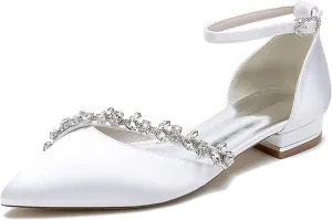 Bride Comfortable Wedding Shoes Womens Prom Pumps with Rhinestone Chains