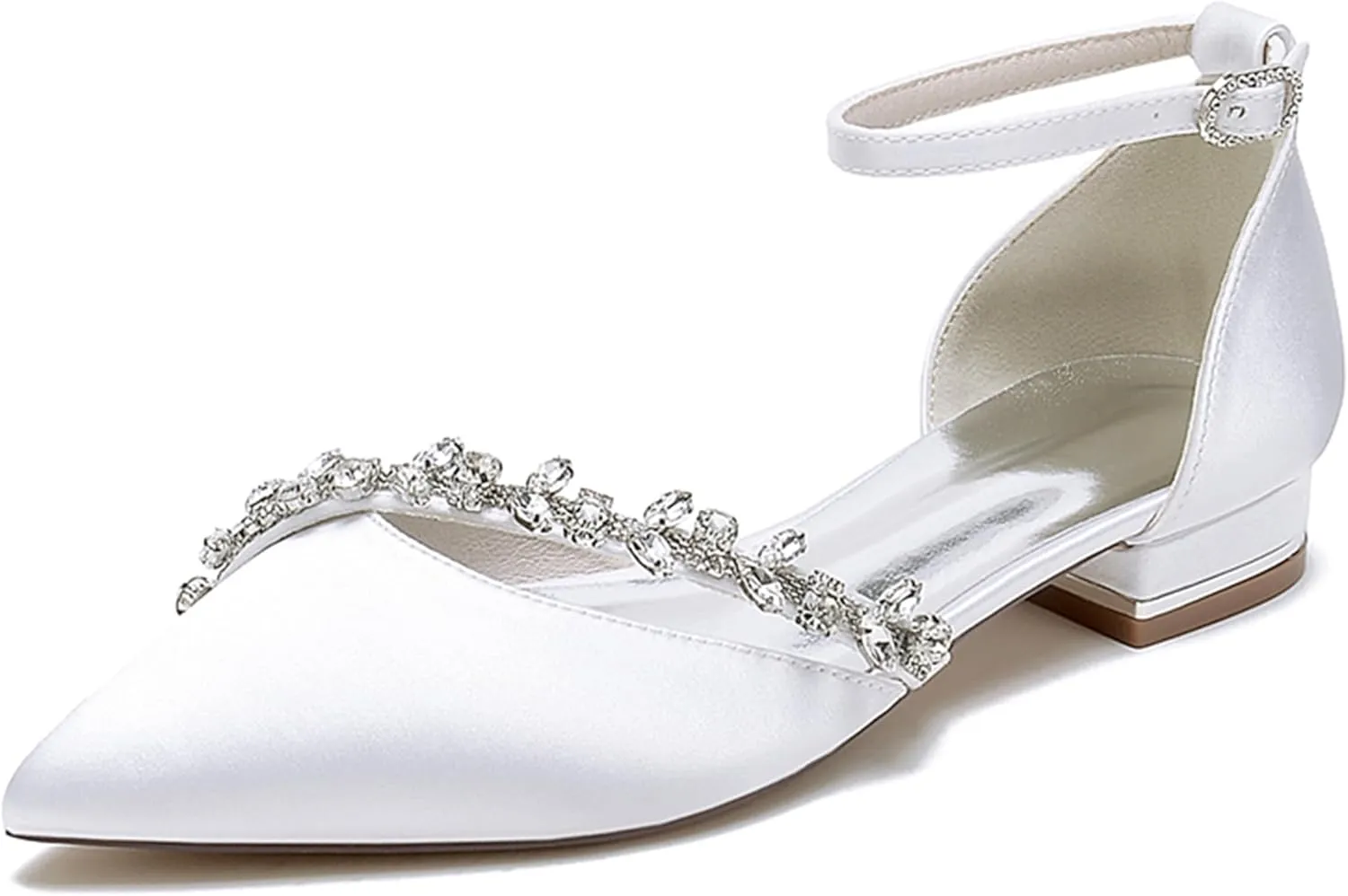 Bride Comfortable Wedding Shoes Womens Prom Pumps with Rhinestone Chains