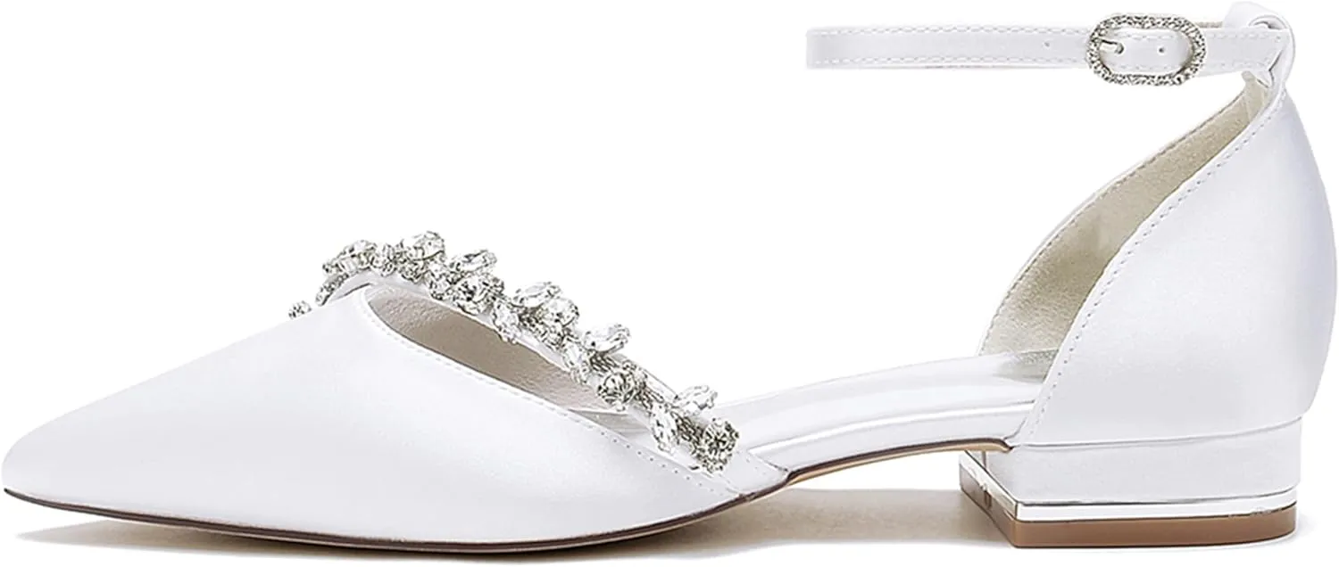 Bride Comfortable Wedding Shoes Womens Prom Pumps with Rhinestone Chains