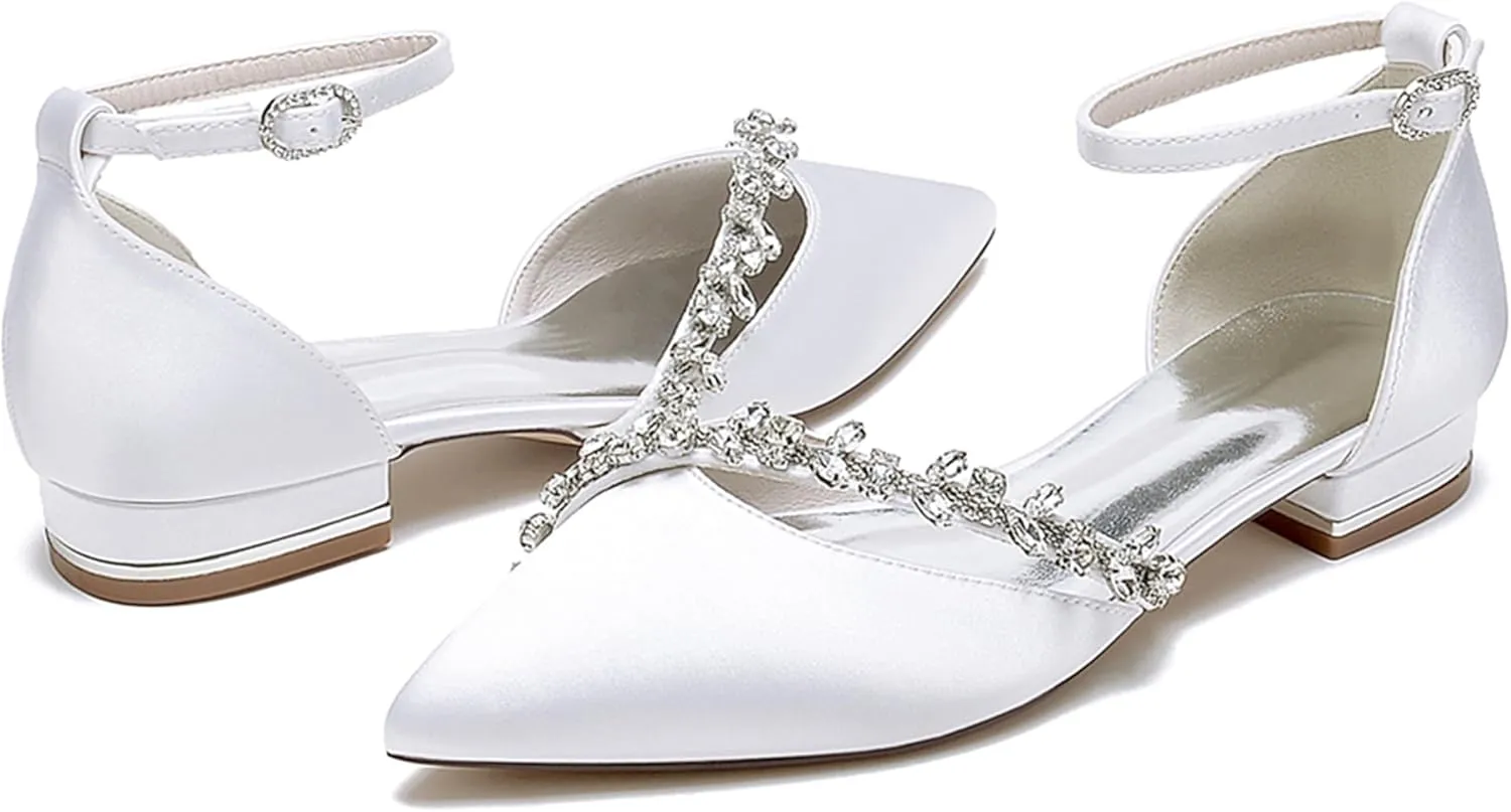 Bride Comfortable Wedding Shoes Womens Prom Pumps with Rhinestone Chains