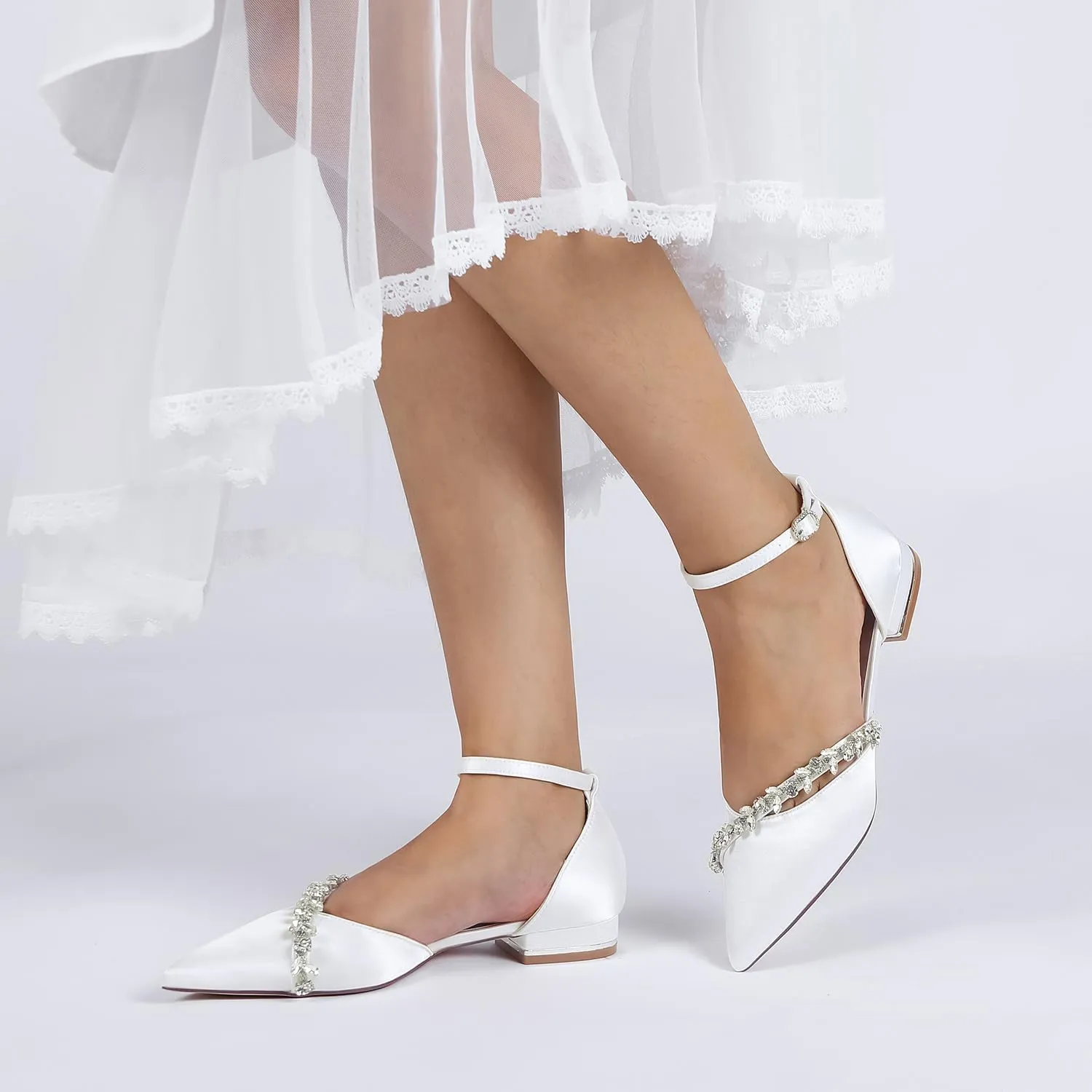 Bride Comfortable Wedding Shoes Womens Prom Pumps with Rhinestone Chains
