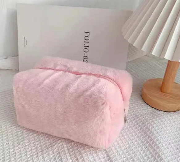 Buy One, Get One Free! Furry Cosmetic Bag, Macaron-colored, Sweet, Large-capacity Storage Bag, High-value Bag