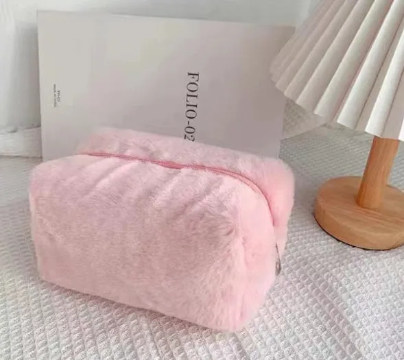 Buy One, Get One Free! Furry Cosmetic Bag, Macaron-colored, Sweet, Large-capacity Storage Bag, High-value Bag