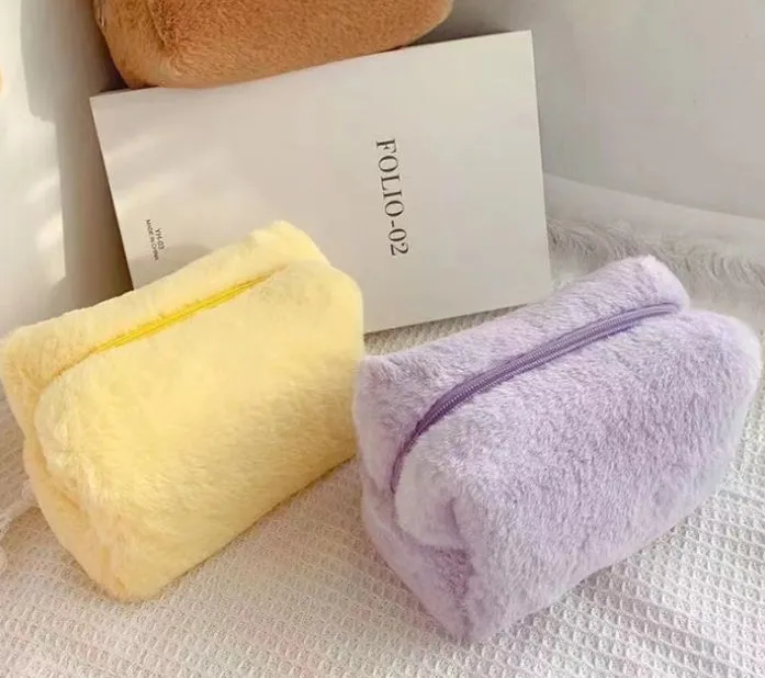 Buy One, Get One Free! Furry Cosmetic Bag, Macaron-colored, Sweet, Large-capacity Storage Bag, High-value Bag