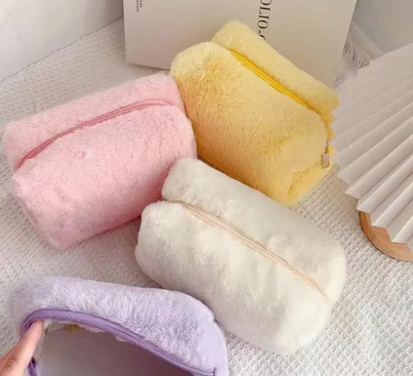 Buy One, Get One Free! Furry Cosmetic Bag, Macaron-colored, Sweet, Large-capacity Storage Bag, High-value Bag