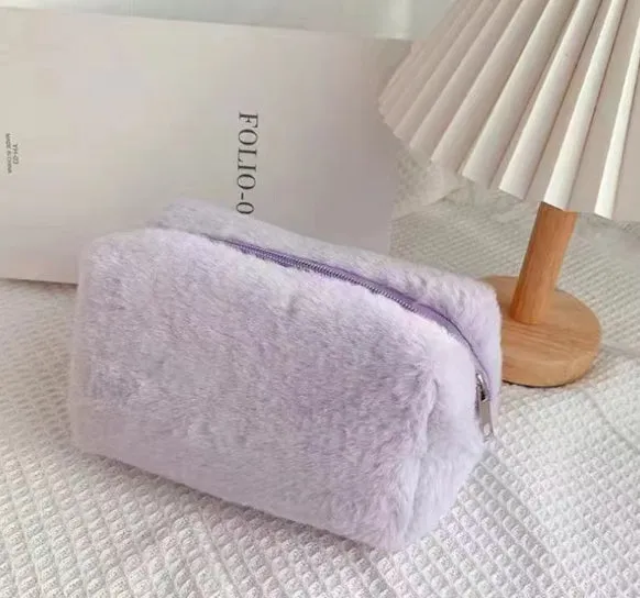 Buy One, Get One Free! Furry Cosmetic Bag, Macaron-colored, Sweet, Large-capacity Storage Bag, High-value Bag