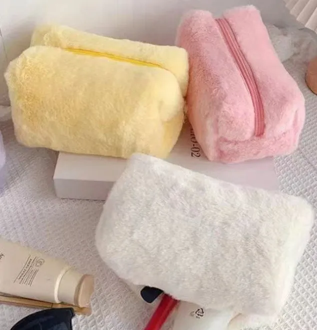 Buy One, Get One Free! Furry Cosmetic Bag, Macaron-colored, Sweet, Large-capacity Storage Bag, High-value Bag