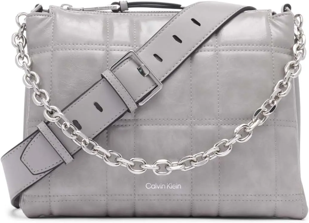 Calvin Klein Women's Rain Crossbody Bag – Vegan Leather with Chain Purse Strap, 3 Pockets