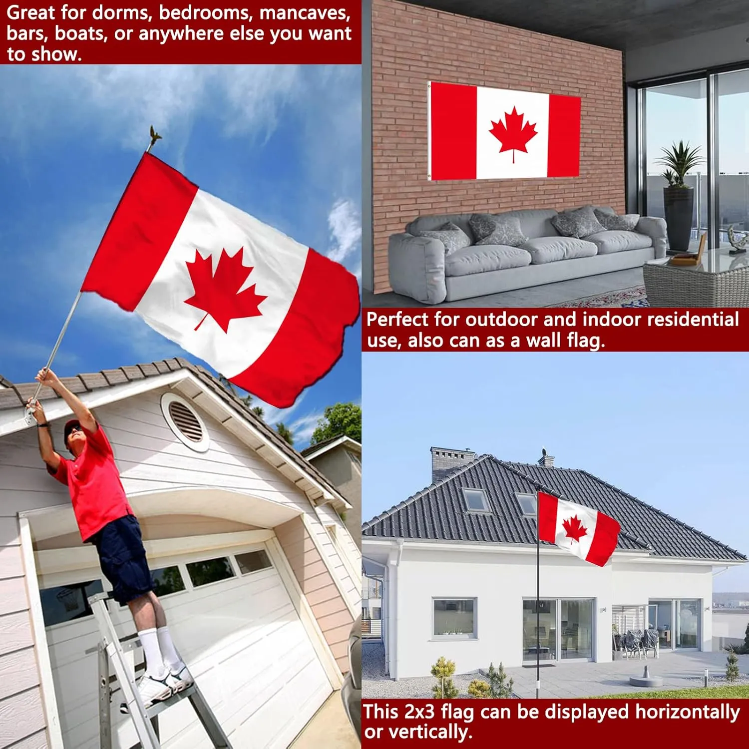 Canada Canadian Flag Embroidered 3x5 Outdoor Double Sided Heavy Duty Canadian National Flags Banner for Outside 3ply Embroidered with 2 Brass Grommets Vivid Colors Waterproof