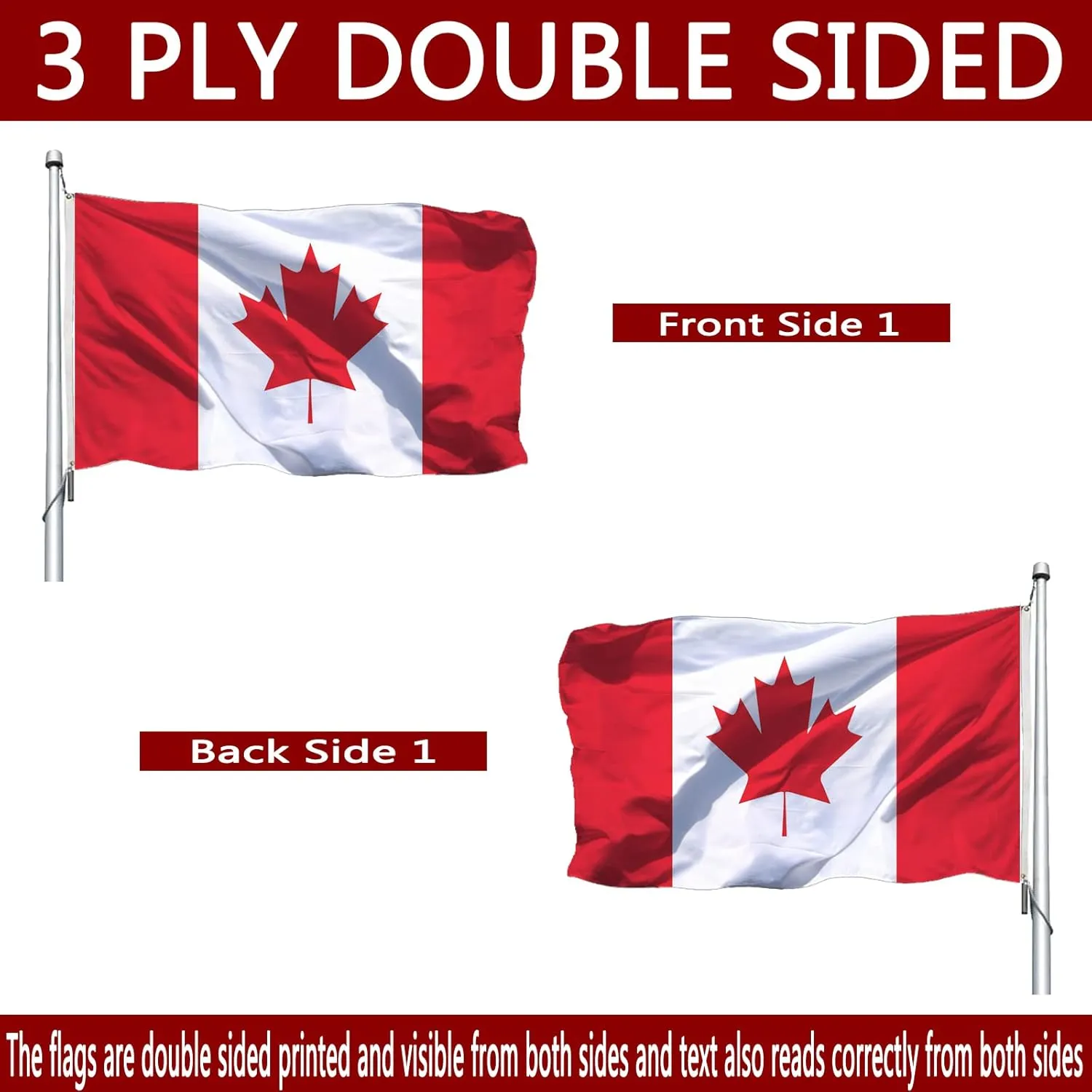 Canada Canadian Flag Embroidered 3x5 Outdoor Double Sided Heavy Duty Canadian National Flags Banner for Outside 3ply Embroidered with 2 Brass Grommets Vivid Colors Waterproof