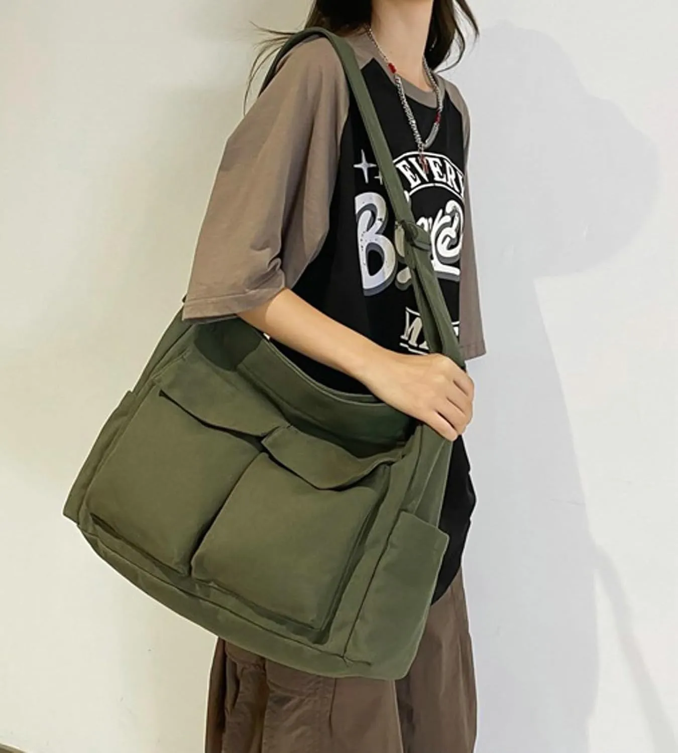 Canvas Crossbody Bag Corduroy Multi-Pocket Shoulder Tote 2025 Unisex College Casual Couple Daily Bag Work