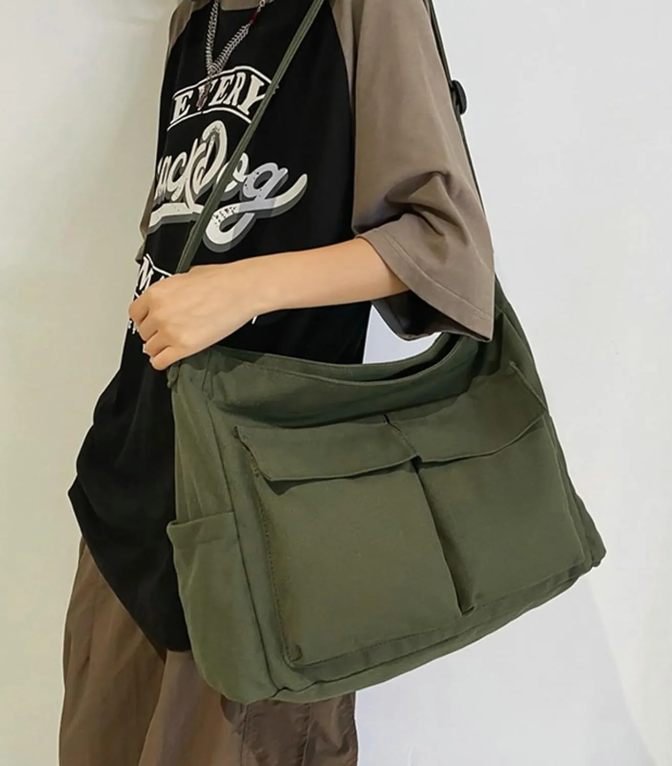 Canvas Crossbody Bag Corduroy Multi-Pocket Shoulder Tote 2025 Unisex College Casual Couple Daily Bag Work