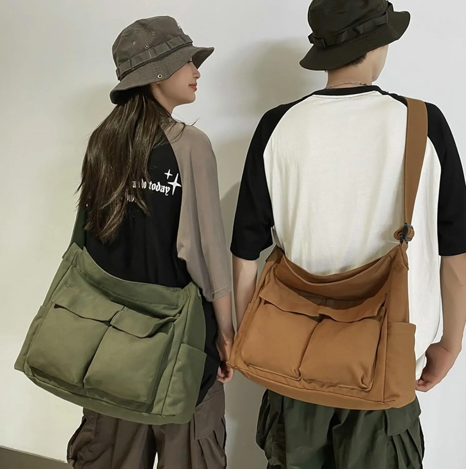 Canvas Crossbody Bag Corduroy Multi-Pocket Shoulder Tote 2025 Unisex College Casual Couple Daily Bag Work