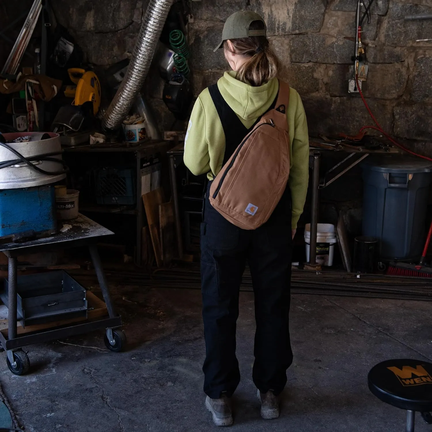 Carhartt Durable Sling Bag, Side Release Buckle, Tablet Sleeve and Adjustable Strap, Crossbody Backpack (Greenstone), One Size