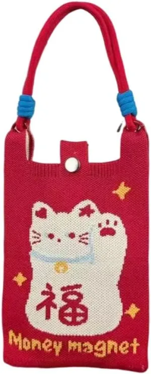 Cartoon Knit Phone Bag – Trendy & Versatile Crossbody Bag for Women, Multi-functional Shoulder & Crossbody Bag & Handbag