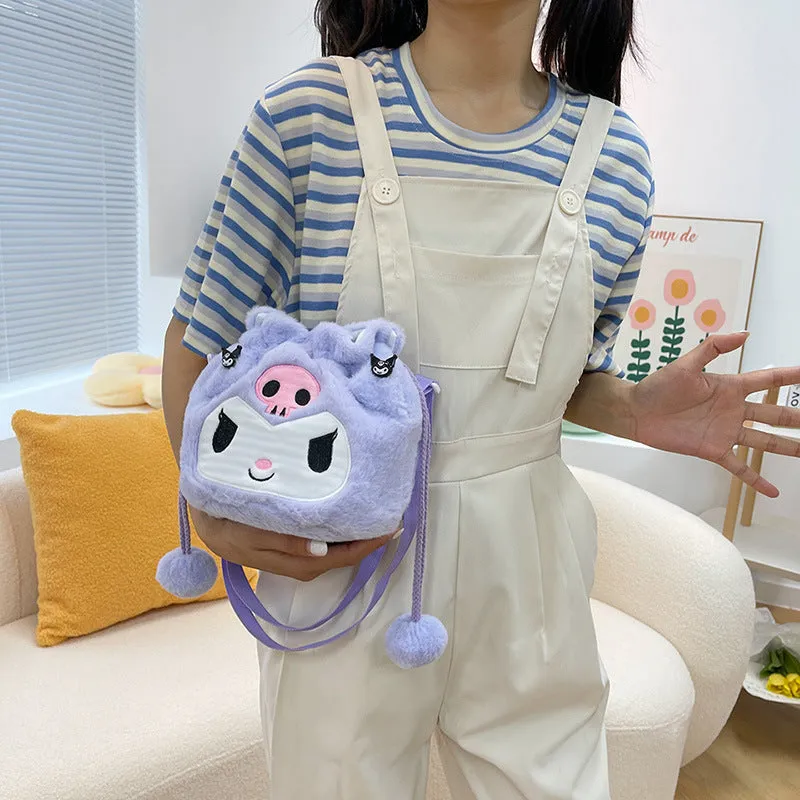 Cartoon Plush Cute Rabbit Drawstring Furry Shoulder Bags