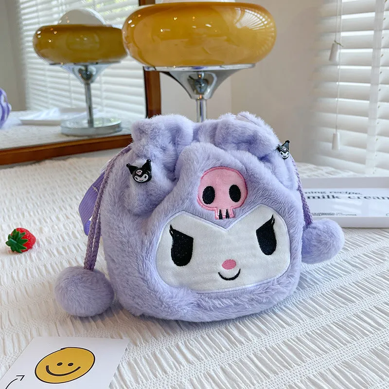 Cartoon Plush Cute Rabbit Drawstring Furry Shoulder Bags