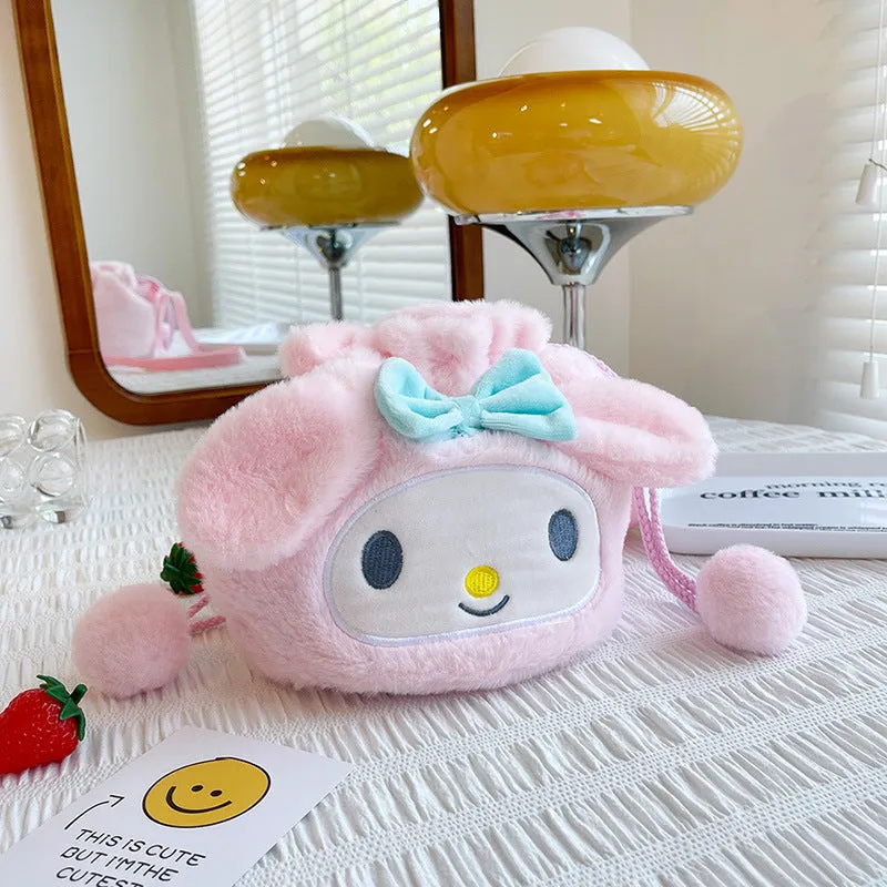 Cartoon Plush Cute Rabbit Drawstring Furry Shoulder Bags