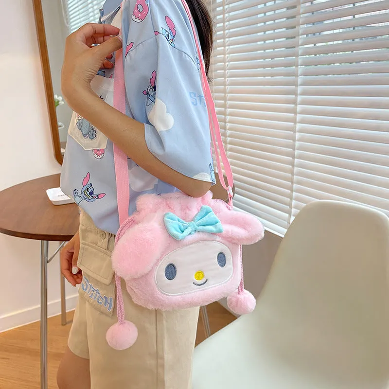 Cartoon Plush Cute Rabbit Drawstring Furry Shoulder Bags