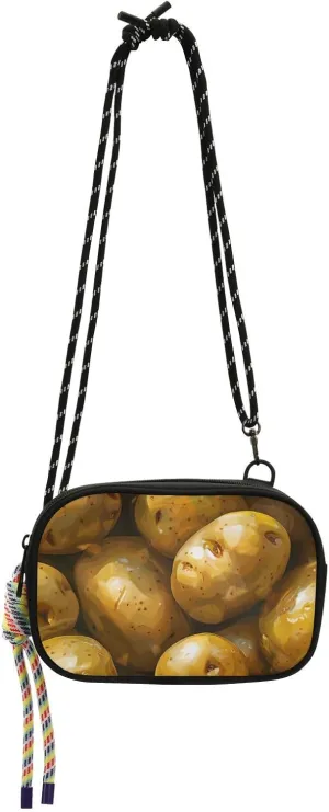Cartoon Potato Food Black Crossbody Bag Womens Beauty with Credit Card Slots Handbags For Hiking Traveling
