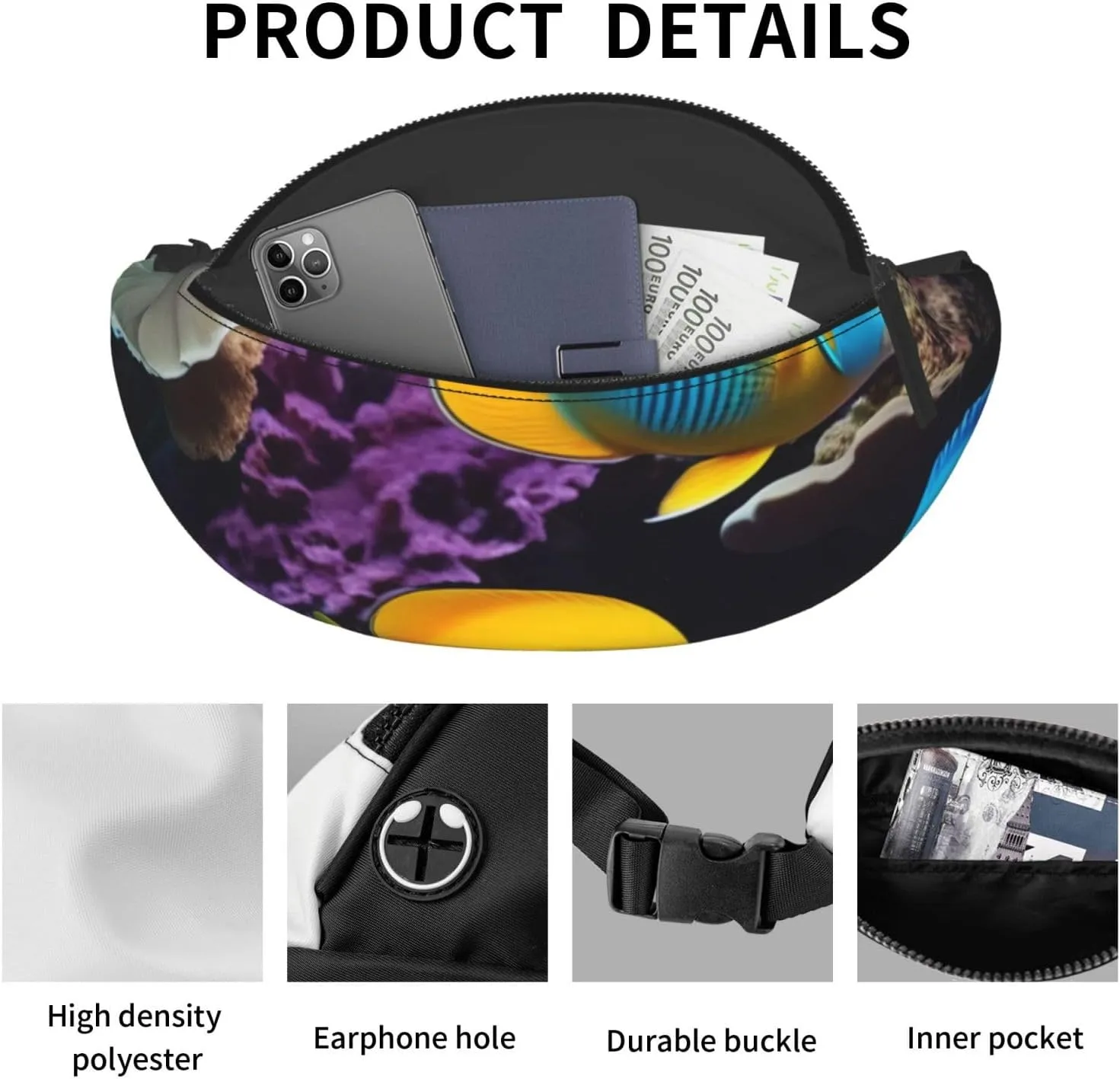 Casual Colorful Sea Fish Printed Fanny Pack,Crossbody Fanny packs for women Men Waist Bag for Running Travel