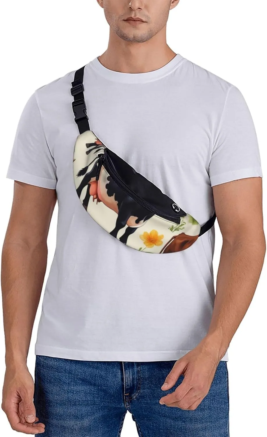 Casual Cute Little Cow Calf Pattern Printed Fanny Pack,Crossbody Fanny packs for women Men Waist Bag for Running Travel