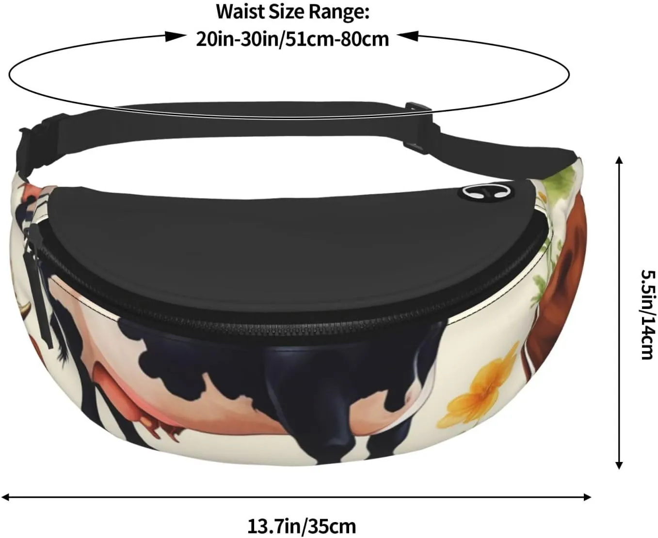 Casual Cute Little Cow Calf Pattern Printed Fanny Pack,Crossbody Fanny packs for women Men Waist Bag for Running Travel