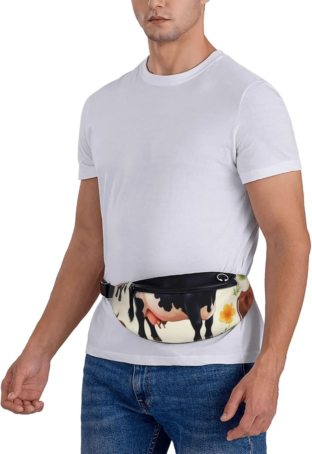 Casual Cute Little Cow Calf Pattern Printed Fanny Pack,Crossbody Fanny packs for women Men Waist Bag for Running Travel