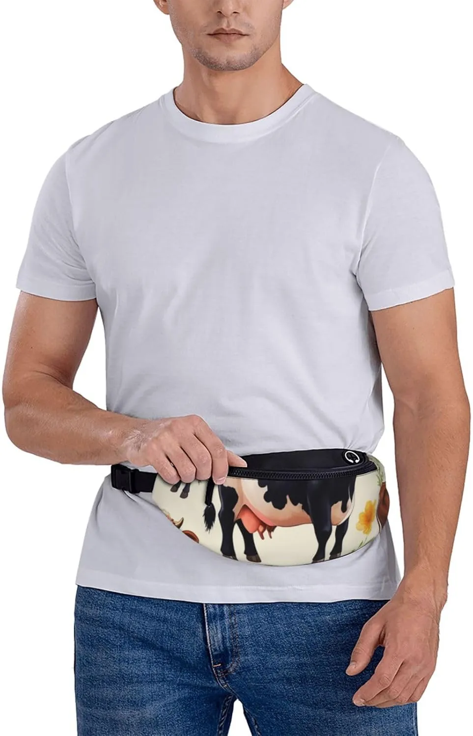 Casual Cute Little Cow Calf Pattern Printed Fanny Pack,Crossbody Fanny packs for women Men Waist Bag for Running Travel