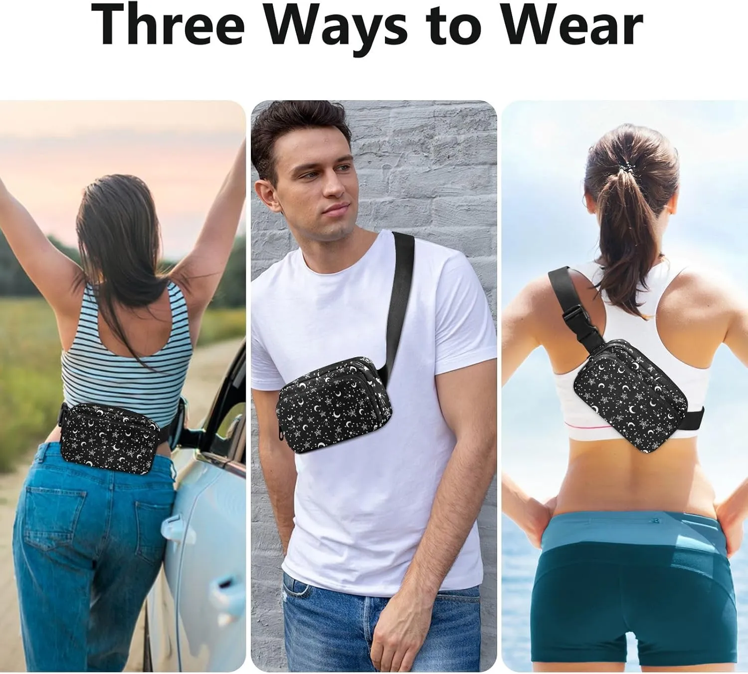 CBBYY Star Fanny Pack for Women Men,Crossbody Waist Bag Pack Adjustable Casual Waist Belt Bag for Travel Running Workout Cycling