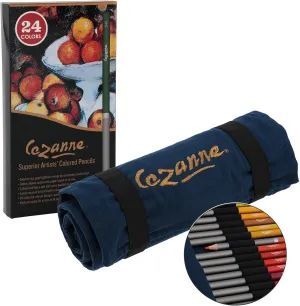 Cezanne Set of 24 Professional Colored Pencils with Canvas Roll-Up Case - Premium, High Pigment Colored Pencils, 3.3mm Diameter Lead and Storage Case with Zipper Pouch - Can Hold up to 48 Pencils