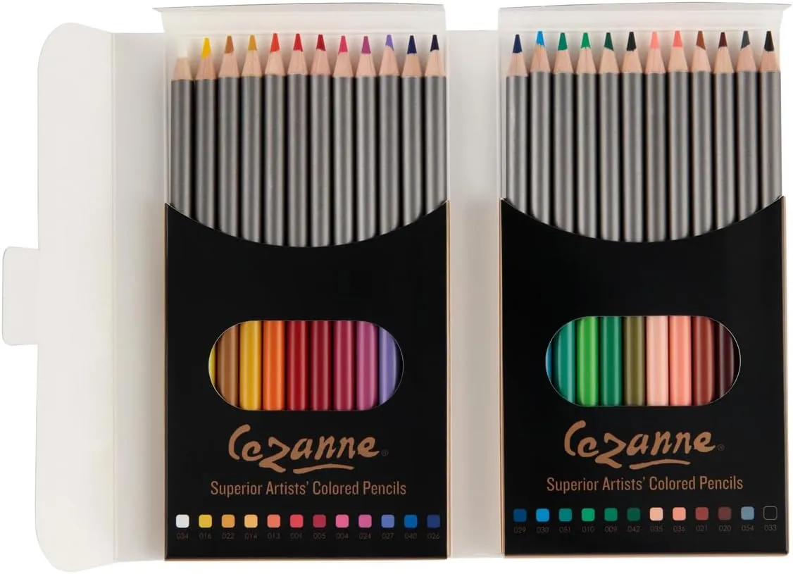 Cezanne Set of 24 Professional Colored Pencils with Canvas Roll-Up Case - Premium, High Pigment Colored Pencils, 3.3mm Diameter Lead and Storage Case with Zipper Pouch - Can Hold up to 48 Pencils