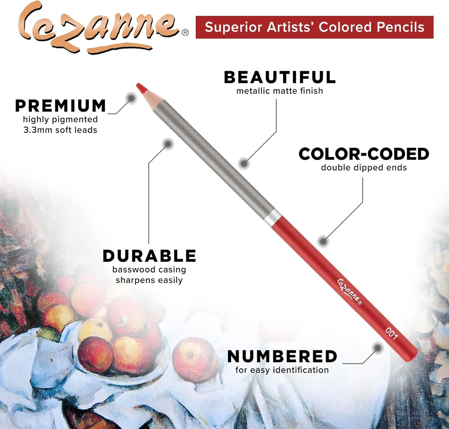 Cezanne Set of 24 Professional Colored Pencils with Canvas Roll-Up Case - Premium, High Pigment Colored Pencils, 3.3mm Diameter Lead and Storage Case with Zipper Pouch - Can Hold up to 48 Pencils