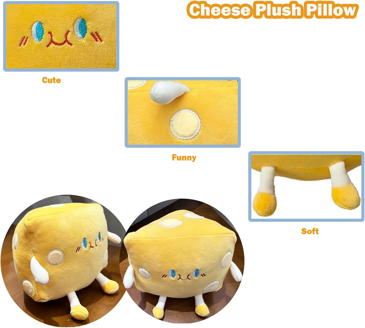 Cheese Stuffed Toys - Food Bread Plush Pillow - Home Decoration Christmas Birthday Gift for Kids Boys Girls (Medium)