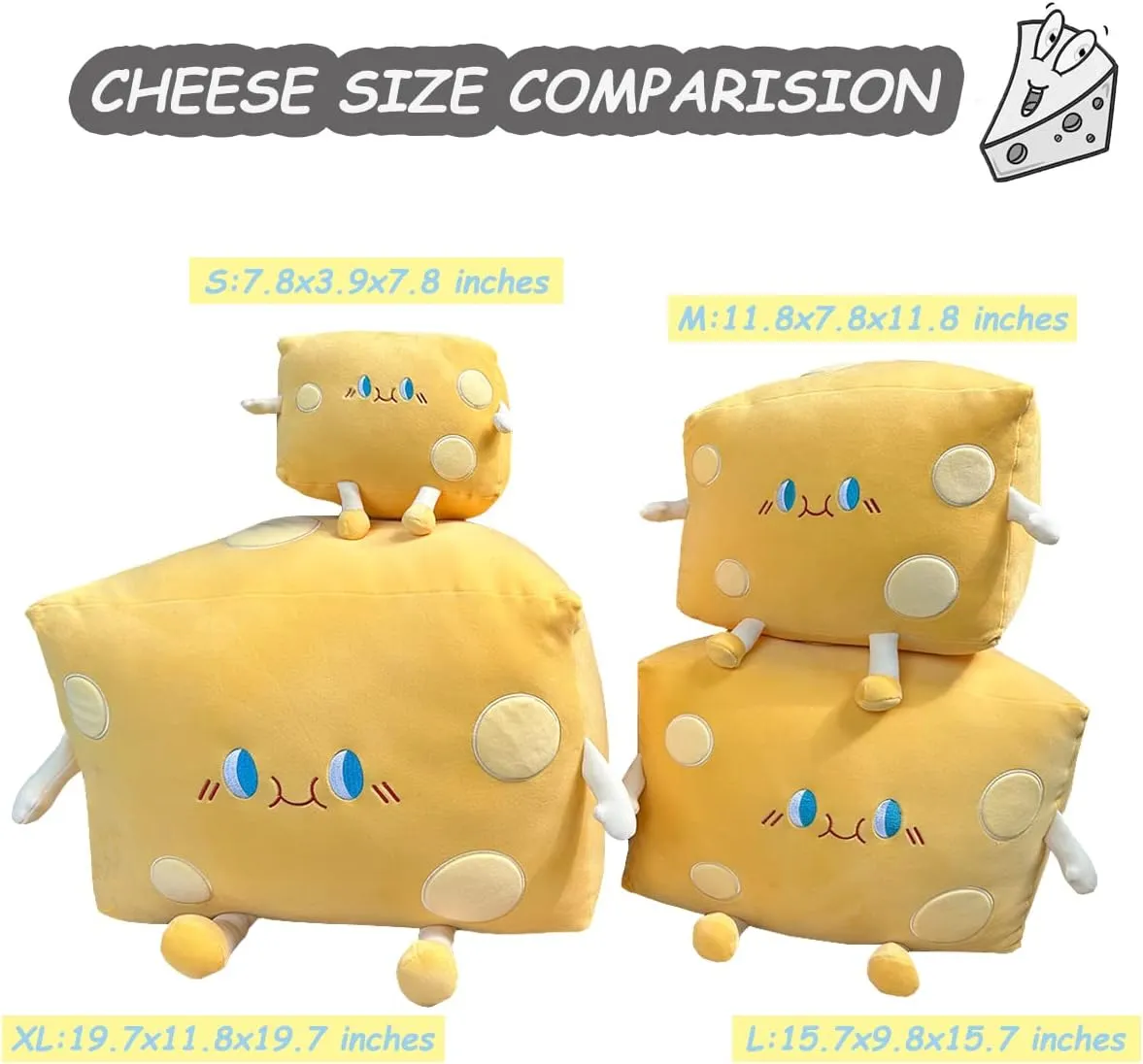 Cheese Stuffed Toys - Food Bread Plush Pillow - Home Decoration Christmas Birthday Gift for Kids Boys Girls (Medium)