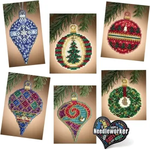 Christmas Jeweled Ornaments (2011) Mill Hill Counted Bead Holiday Kits, Set of 6 - Plus Decorative 'Needleworker' Sticker