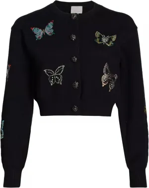 Cinq a Sept Women's Lisette Butterfly Crystal Embellished Cotton Blend Cardigan