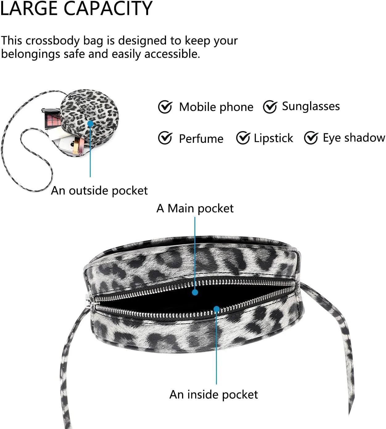 Circle Crossbody Bag for Women NYLON Circle Purse with Zipper Adjustable Knot Shoulder Straps